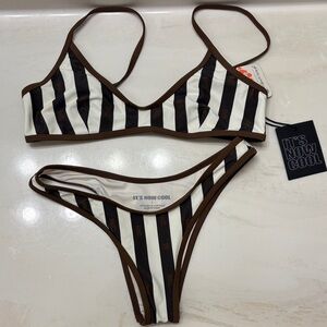 NWT FP Movement by Free People Black and Brown Striped Bikini